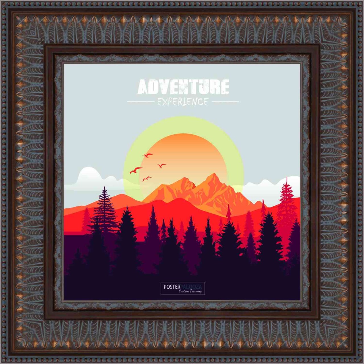 Square 3.5" Wide Ornate Brown Frame - UV Acrylic, Foam Board Backing, Hanging Hardware